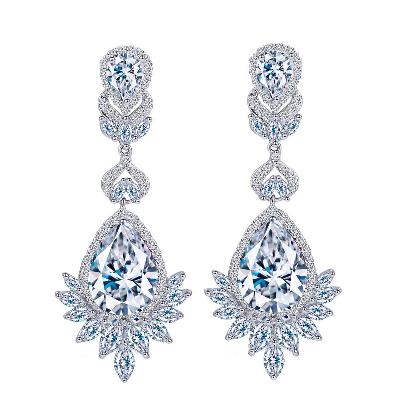 DEM91 Hot Sale Super Flash Micro Water long Earrings for woman Beautiful Lady blue and red white Earrings Earrings Dinner Jewelry