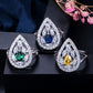 New Fashion Water Drop Ring Three Colors Environmental Protection Copper Luxury Crystal Ring For Women Jewelry