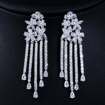 S925 Silver Needle Color Flower Water Drop Long Tassel Earrings Crystal Beautiful Bridal Luxury Earrings for women jewelry