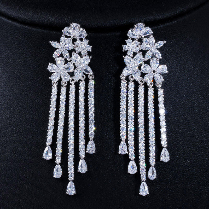 S925 Silver Needle Color Flower Water Drop Long Tassel Earrings Crystal Beautiful Bridal Luxury Earrings for women jewelry