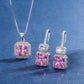 DEM19 Pink color Cz Pendant Earring Necklace Female Color Treasure Set Main Stone 10*10