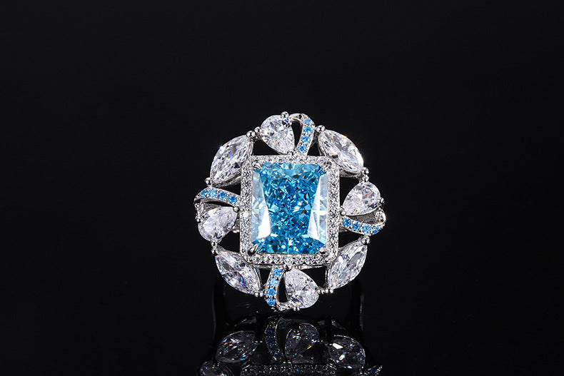 DEM86 S925 Silver Color Treasure High Carbon cz Yellow Diamond Radiant Cut Color Separation Closed Jewelry Ring 10*12