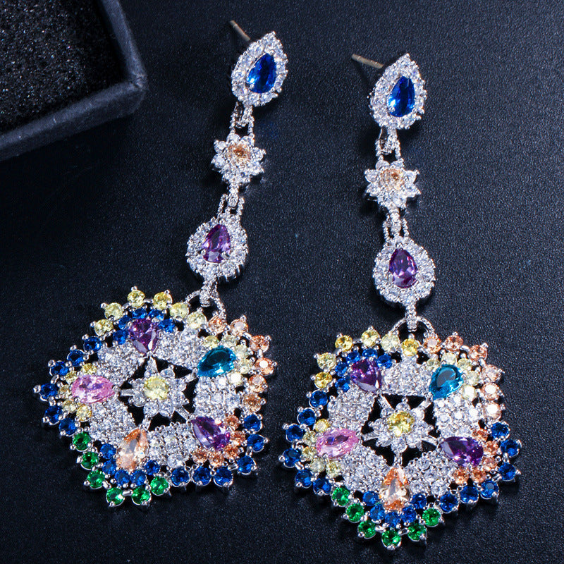 DEM02 Hot sale S925 Silver Needle Tassel for Women's long Earrings Beautiful Bride Noble colorful Earrings jewelry gift