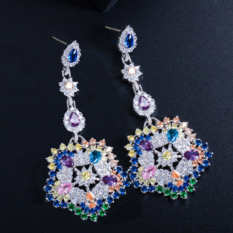 DEM02 Hot sale S925 Silver Needle Tassel for Women's long Earrings Beautiful Bride Noble colorful Earrings jewelry gift