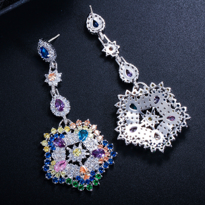 DEM02 Hot sale S925 Silver Needle Tassel for Women's long Earrings Beautiful Bride Noble colorful Earrings jewelry gift