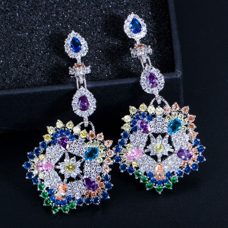 DEM02 Hot sale S925 Silver Needle Tassel for Women's long Earrings Beautiful Bride Noble colorful Earrings jewelry gift