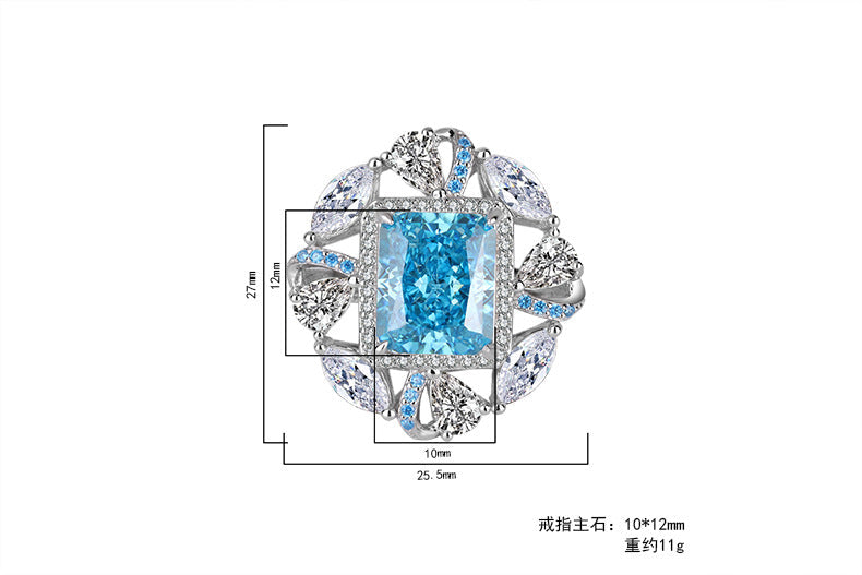 DEM86 S925 Silver Color Treasure High Carbon cz Yellow Diamond Radiant Cut Color Separation Closed Jewelry Ring 10*12